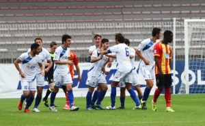 Lecce - Akragas, coppa Italia, esultanza dopo il goal di Leonetti